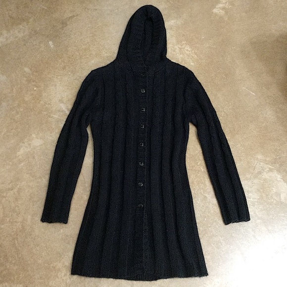 Charlotte Russe ribbed black long cardigan sweater with hood, size medium. - Picture 4 of 11